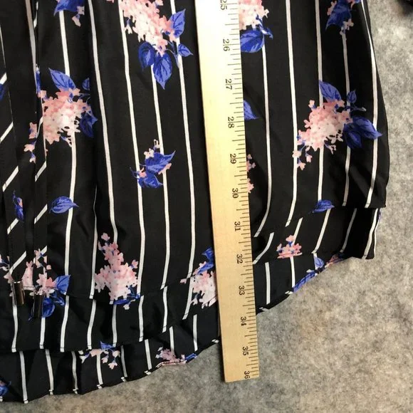 Maison Jules Dress S Striped Floral Black Shirtdress Above Knee Long Sleeve - Picture 8 of 12